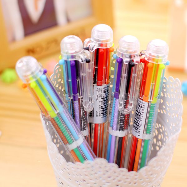 Beyaz kalemler 40 PCS Çok Molor Pens 0.5mm Geri Çekilebilir Beyaz Kalemler 6 Renk Şeffaf Namlu Ofis Okulu Malzemeleri Öğrenciler 230827