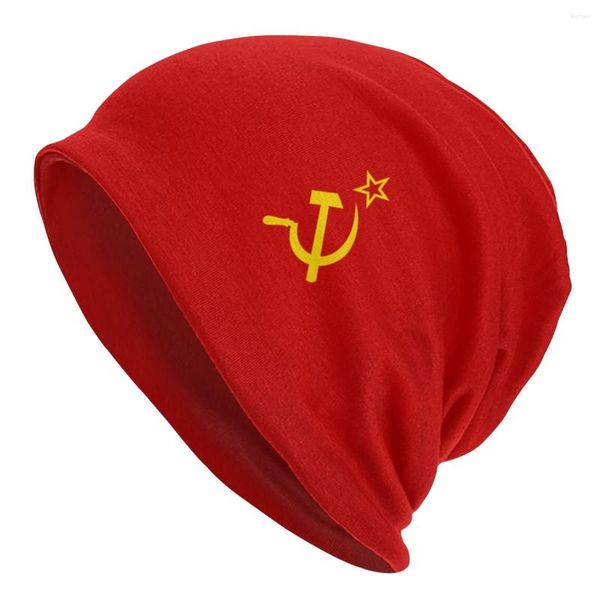Berets Bandeira da União Soviética Bonnet Hat Knit Hip Hop Outono Inverno Ski Skullies Gorros Unissex Verão Quente Dual-Use Caps