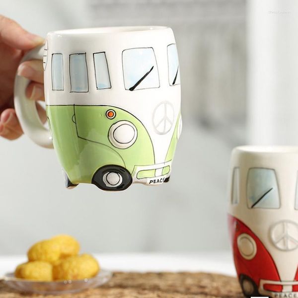 Kupalar yaratıcı otomobil kafa el yapımı seramik fincan çikolatalı süt hayvan kupa karikatür otobüs çayı çocuk sevimli kahve