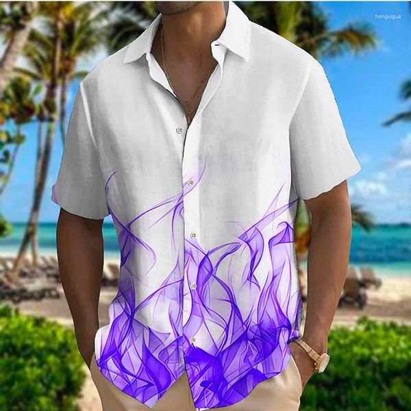Männer Casual Hemden 2023 3D Druck Flamme Schrumpfen Rubin Lila Kleeblatt Outdoor Straße Kurzarm Kleidung Mode Design Weich