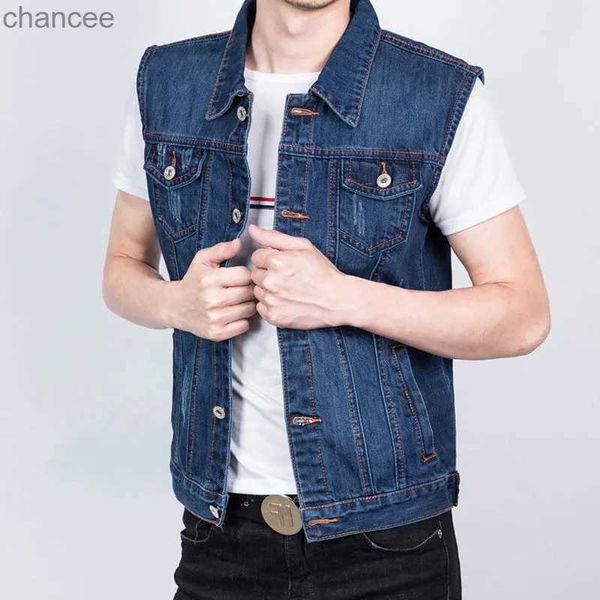 Primavera outono casual denim colete masculino moda casacos masculino vintage solto roupas jeans gilets sem mangas jaqueta fina hkd230828