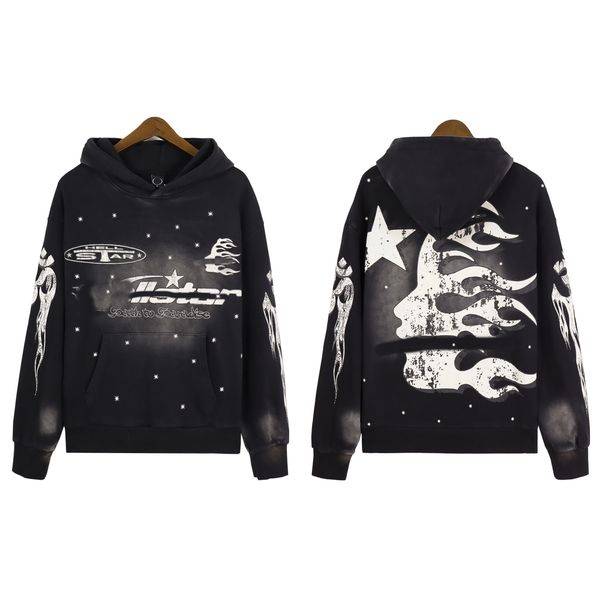 Tasarımcı Sweatshirt Hellstar Hoodie Örümcek Kapüşonlu Mens Ceket Erkekler Trailsuit Vintage Wash Sweatshirt Moda Hoodie