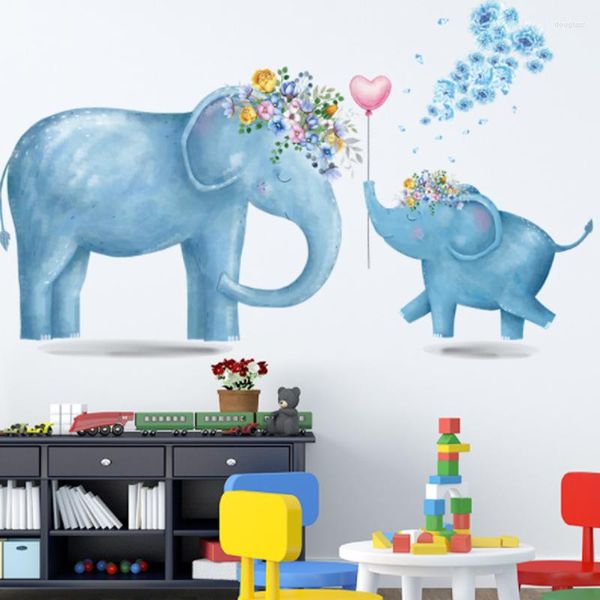 Wandaufkleber Cartoon Blaue Elefanten Niedlicher Tierfarbenstil Für Wohnzimmer Kinder Aufkleber Baby Kinderzimmer Dekor Geschenk