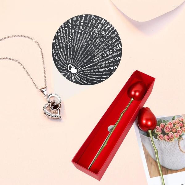 Anhänger Halsketten 100 Sprachen Ich liebe dich Projektion Halskette mit Rose Geschenkbox für Freundin 2023 Valentinstag Luxus Weihnachtsschmuck