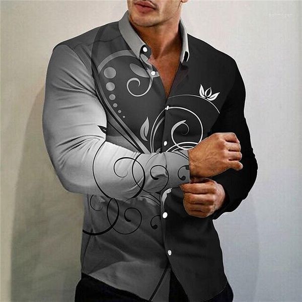 Camisas casuais masculinas floral 3d impresso homens moda manga longa camisa havaiana verão praia blusas roupas turn over colarinho