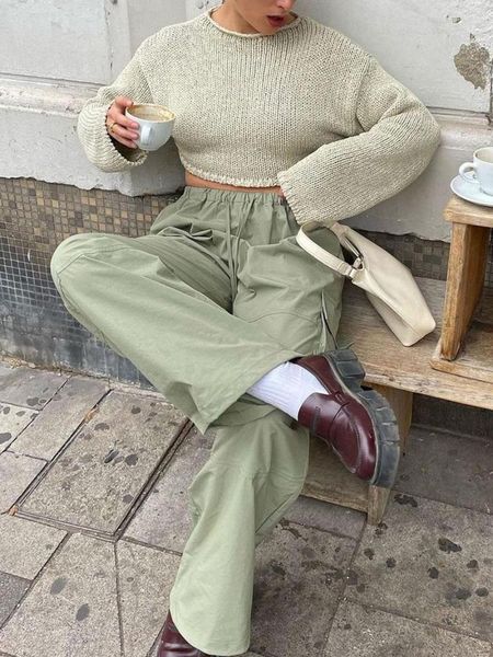 Damenpullover Frauen Crochet Crop Top Langarm rückenfrei aushöhlen Strickpullover Bluse Tops Harajuku Streetwear Strand Cover Up