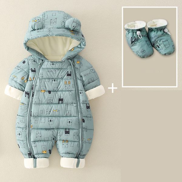 Daunenmantel 2023 geborenes Baby Overall mit Kapuze Plus Samt warme Winterkleidung Jungen Schneeanzug Kleinkind Schneeanzug Mädchen Baumwolloverall Strampler 230828