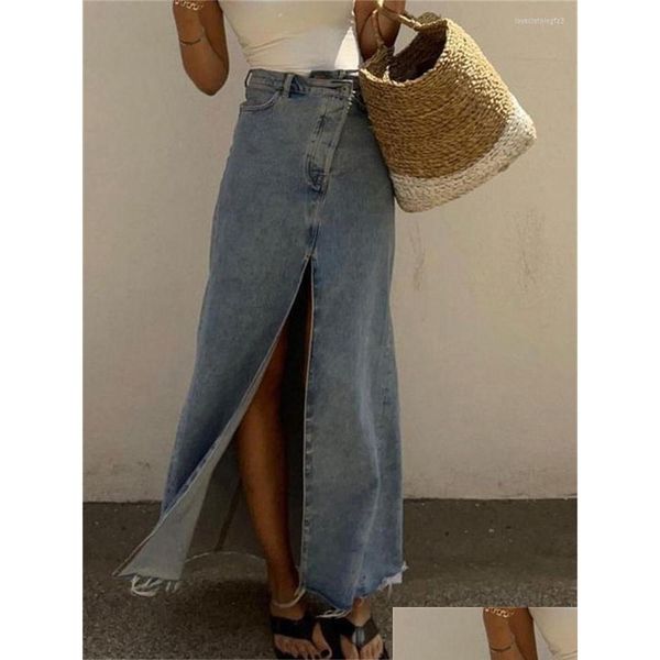 Saias Tossy 2023 Casual Cintura Alta Denim Mulheres Derramadas Maxi Jean Saia Férias de Verão Long Drop Delivery Vestuário Womens Roupas Dhkaw