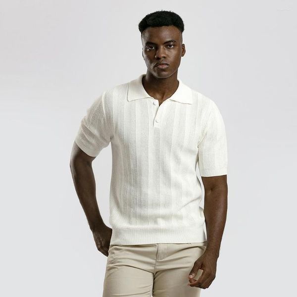 Herren Polos Produkte Einfaches Business-Strick-T-Shirt aus Leinen-Baumwolle mit kurzen Ärmeln und Strick-T-Shirt