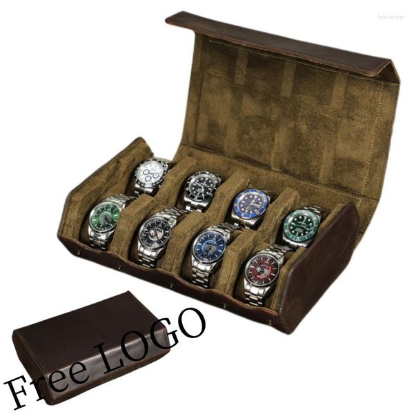 Scatole per orologi Custodia in vera pelle 8 slot ottagonale portatile vintage staccabile fatto a mano scatola portaoggetti con logo personalizzato