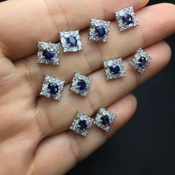 Stud Küpeler 1 PC Fengbaowu Doğal Safir Küpe Oval Yüzlü Boncuklar 925 Gümüş Kristal Şifa Taş Moda Takı Hediyesi