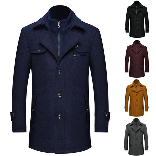 Herren Trenchcoats Herren Winter Verdickter Warmer Wollmantel Einfarbig Business Casual