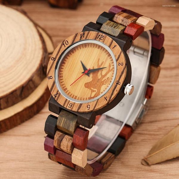 Relógios de pulso relógio de madeira para homens moda colorido banda relógio de quartzo simples relógios de madeira homem relógio de pulso relógios relogios masculino