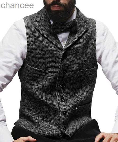 Gilet da uomo marrone bordeaux bavero con scollo a V a spina di pesce in lana gilet formale da lavoro formale Groomman per matrimonio HKD230828