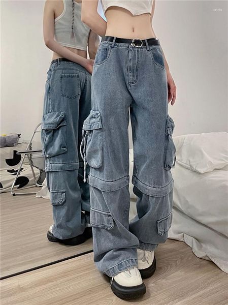 Jeans da donna Autunno Baggy Cargo per donna Tuta casual staccabile dritta a gamba larga Pantaloni hip-hop da strada da uomo Pantaloni in denim stile Y2K