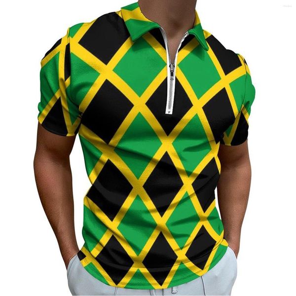 Herren Polos Jamaikanische Flagge Poloshirt Love Jamaica Casual Date Vintage Herren Kurzarm T-Shirts mit Umlegekragen Bedruckt