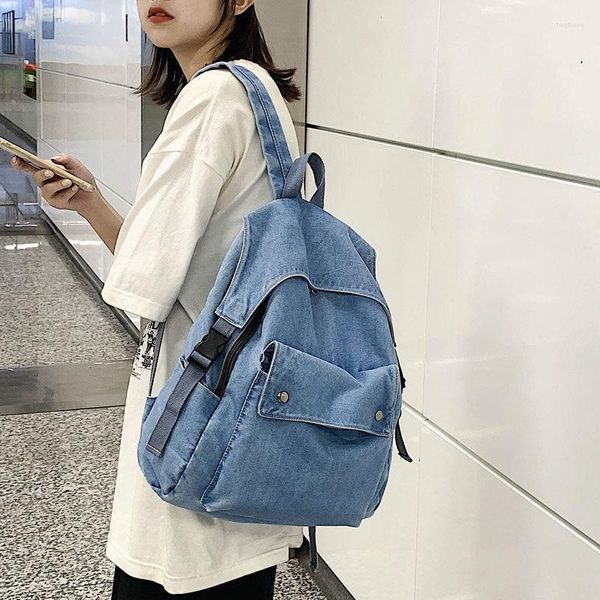 Rucksack Schule für College-Studenten koreanische Vintage Mori Girl Denim Baumwolle Reißverschluss Unisex Casual High-Capacity Damen