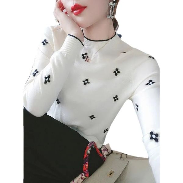 Maglioni da donna 2023 Delicato maglione ricamato Donna Autunno e Inverno Slim Maglietta grande Studenti Versione Han di Swearter a maniche lunghe