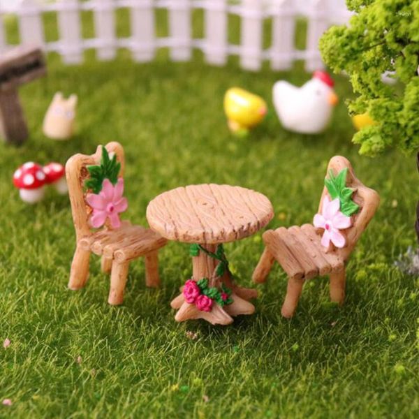 Decorações de jardim 1 conjunto mini banco de móveis 12 banco modelo cadeira de mesa em miniatura para decoração de pote de paisagem (misto