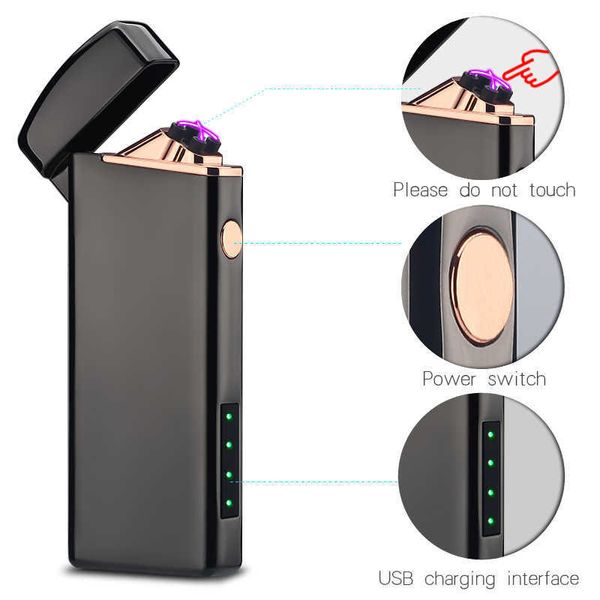 Novo metal duplo arco isqueiro elétrico plasma sem chama à prova de vento usb recarregável presentes requintados para homens e mulheres yvmp