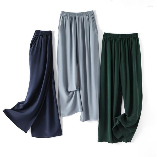 Pantaloni da donna in seta per le donne a vita alta pantaloni a gamba larga pantaloni neri moda coreana estate 2023 Pantalones De Mujer Pph5055