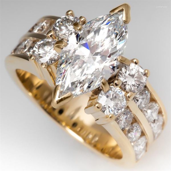 Anéis de casamento Caoshi elegante feminino marquise forma anel de cristal para cerimônia cor ouro acessórios noivado estilo moderno presente