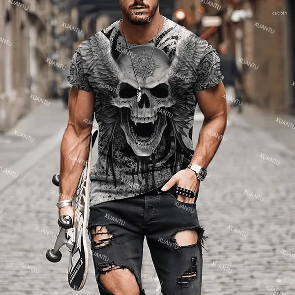 Herren-T-Shirts, Herren-T-Shirts für Herren, Unisex, Mexiko-Schädel-Grafik, 3D-Druck, Sommer-Oberteile, kurzärmelig, Street-Fashion, lässig, übergroßes T-Shirt