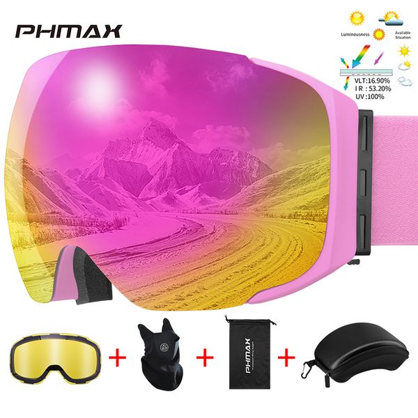 Ski Goggles Phmax Pro UV400 против туманных очков Магнитный линз ночное зрение Желтая спортивная сноуборд Big Snow 230828