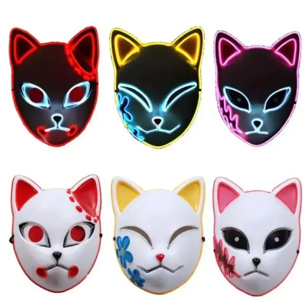 Máscaras de festa Demon Slayer Tanjirou Máscara Sabito Mascarilla Anime Makomo Cosplay Masques Halloween Costume Mascaras LED 828