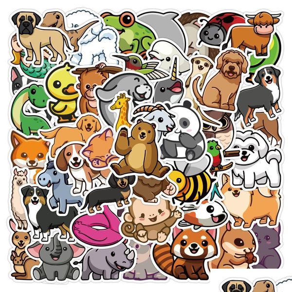 Adesivo per auto adesivi 10/50/100 pezzi adorabile animale misto carino per bambini ragazze bottiglia d'acqua notebook skateboard casuale animali domestici cartone animato vinile D Dh5Ig