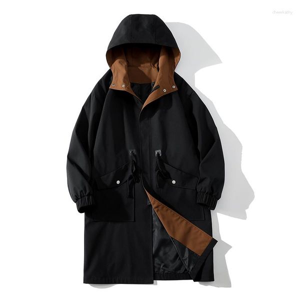 Trench da uomo 2023 cappotto medio lungo da uomo moda cappotti autunnali abbigliamento streetwear giacca a vento capispalla