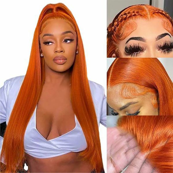 13x4 Ginger Orange Remy 13x6 Wig Frontal Wig Wig da 36 pollici HD Transfoglio parrucche per capelli umani per donne 6954