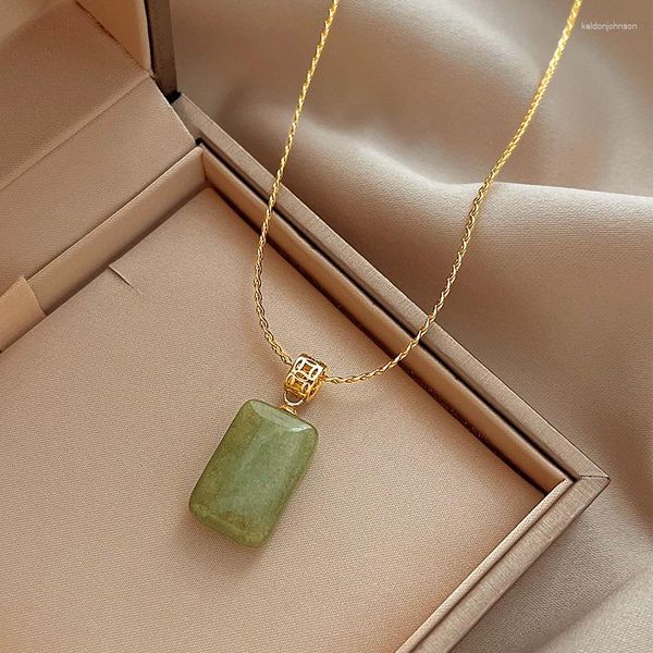 Colares Pingente Coréia Design Moda Jóias Simples Quadrado Verde Pedra Colar Elegante Mulheres Tipo Clavícula
