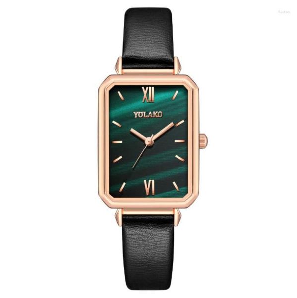 Orologi da polso Yolako Orologio a forma di rettangolo stile commercio estero Piccola goccia al quarzo verde da donna