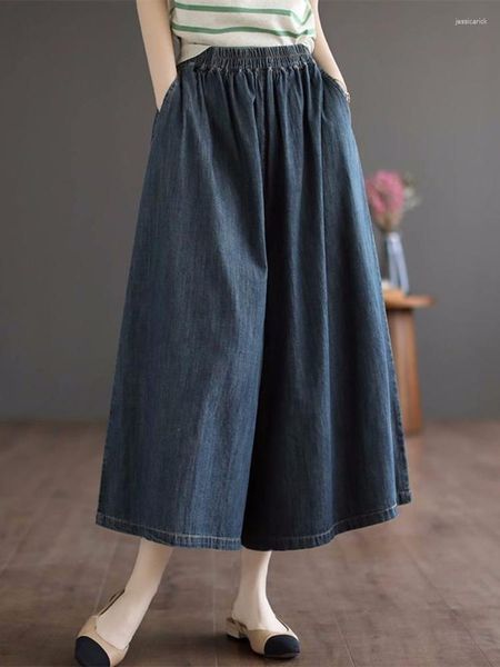 Женские джинсы мода для женщин 2023 летние повседневные укороченные штаны с широкими ногами синие свободные кюлотесы в корейском стиле одежда уличной одежды