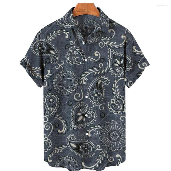 Camisas casuais masculinas camisa havaiana manga curta vintage paisley gráfico impresso verão alta qualiy luxo social respirável oversized