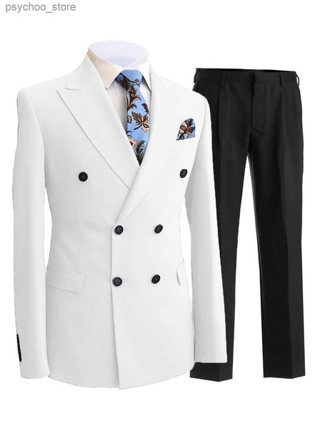 2 peças cavalheiro duplo breasted pico lapela blazer terno dos homens com calças formal branco bege jaqueta para casamento noivo smoking q230828