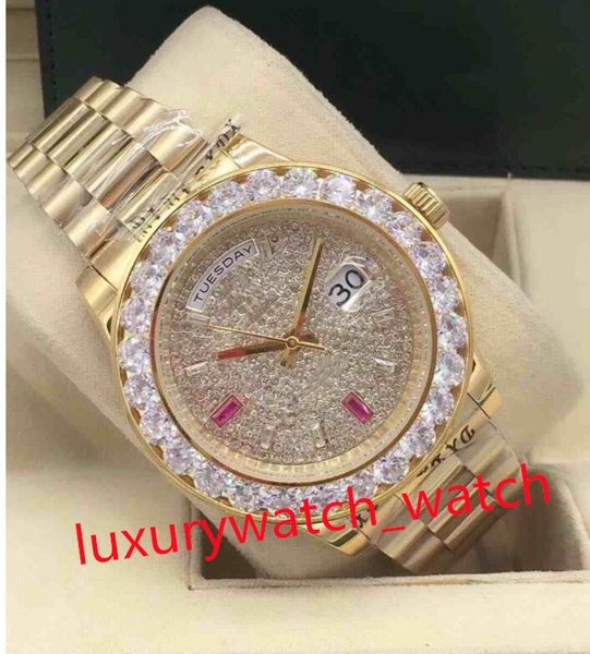 Met doos Diamond Watch 43 mm Hoge kwaliteit Iced Out Horloges Dag-Datum Automatische Saffier Heren veelkleurige kast Roestvrij veelkleurige wijzerplaat grote diamanten herenhorloge