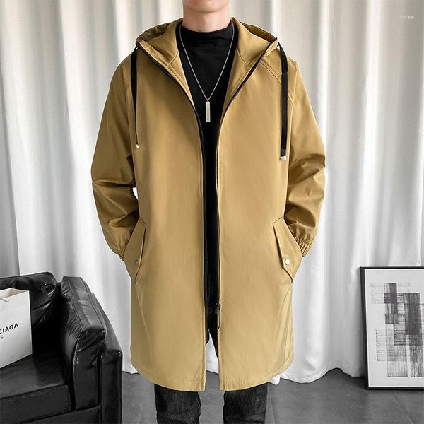 Männer Trenchcoats 2023 Frühling und Herbst Klassische Mode im langen Windjacke Lässiger loser hochwertiger Mantel Schwarz Khaki C05