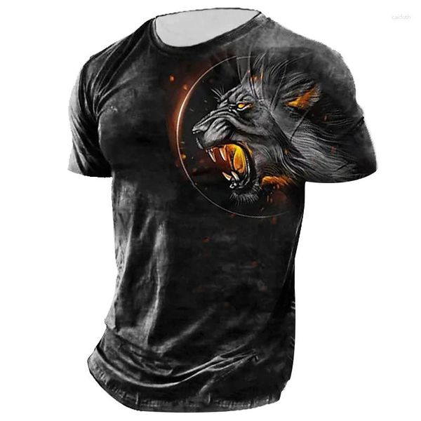 Herren T-Shirts 3D Löwe Bedruckte T-Shirts Modische Rundhals Kurzarm Straßenkleidung Hip-Hop Trend Männliche Sommer Tees Tops