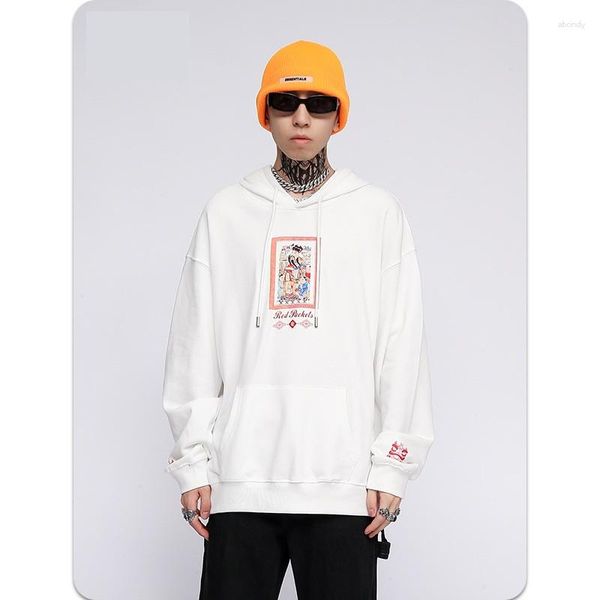 Hoodies masculinos moda inverno Deus da riqueza sorte impresso algodão manga comprida moletom com capuz estilo chinês suéter casual solto top