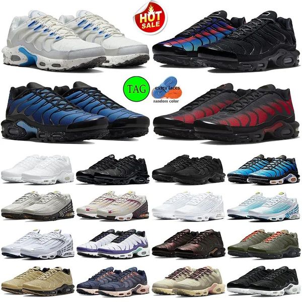 Com caixa Tn Plus Running Shoes Tns 3 Terrascape Preto Limne Sail Glass Universidade Azul Tan Borgonha Tuned III Triplo Branco Laser Azul Homens Esportes Sapatilhas