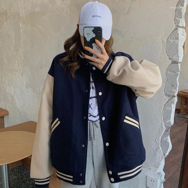 Jaquetas femininas outono y2k beisebol para mulheres 2023 moda casaco de inverno vintage varsity bomber jaqueta vermelho azul rosa streetwear outerwear