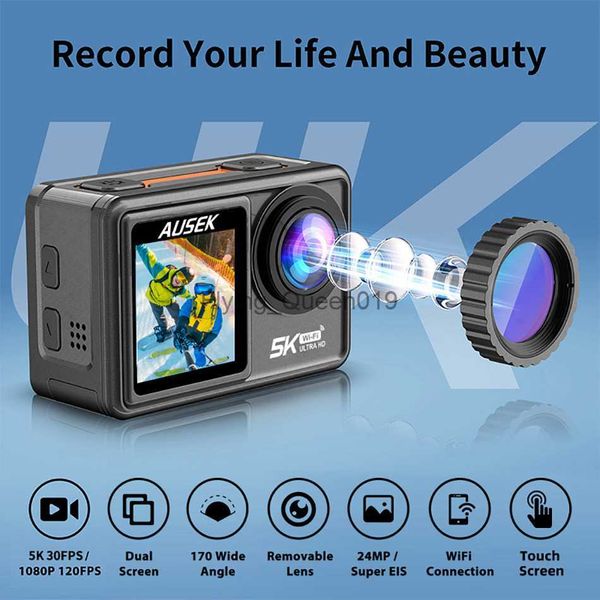 Action Camera Filtro rimovibile 6 obiettivi 5K 30FPS 4K 60FPS 48MP Doppio schermo 2 