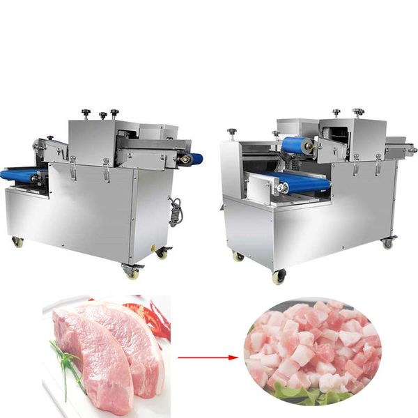 Máquina comercial automática de corte de carne fresca em cubos, fatiador de carne multifuncional, máquina de corte de carne