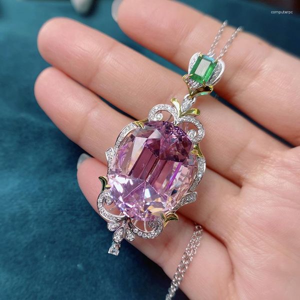 Schmuckbeutel Super Flash Pink Diamond Anhänger Übertriebene Taubeneier Ovale Halskette Zweifarbiger Morganit Bunt