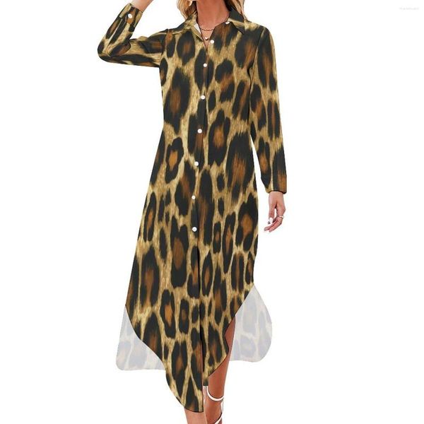 Lässige Kleider, stilvolles Leoparden-Chiffon-Kleid, sexy V-Ausschnitt, Tierdruckmuster, hübsche Frauen, Straßenmode, Geburtstagsgeschenk