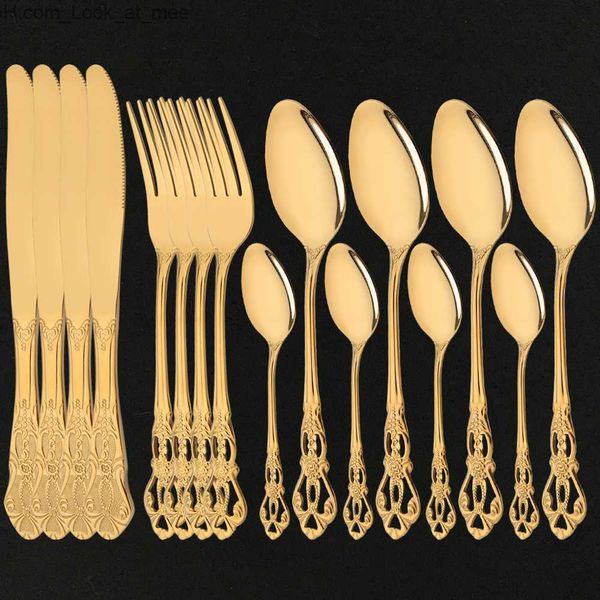 4 persone oro acciaio inossidabile di lusso stoviglie posate set stoviglie cucina coltello da bistecca tè cucchiaio forchetta set di posate per la casa Q230829