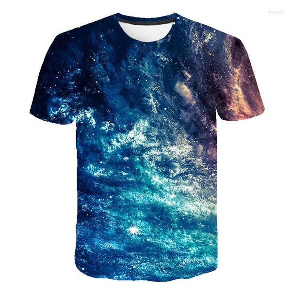 T-shirt da uomo stile estivo 3D cielo stellato paesaggio elementi stampa camicia casual sport o-collo t-shirt allentata maniche corte vestiti