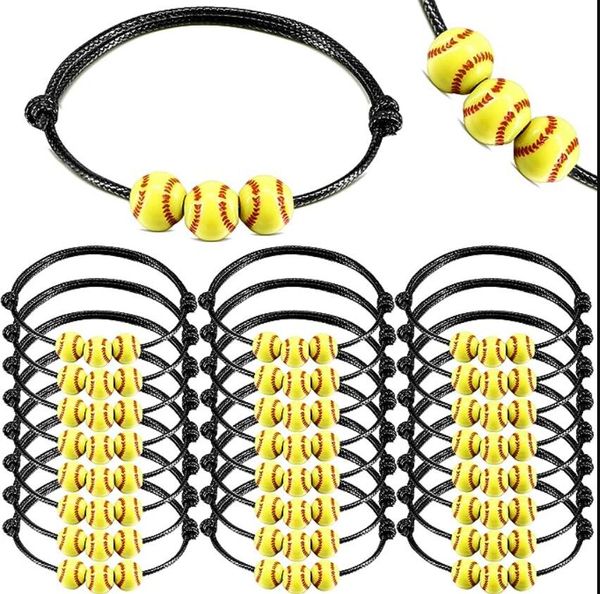 Titan-Sportzubehör, 36-teiliges Ball-Baseball-Armband, Sport-Charm-Armbänder, Schmuck, Sport, verstellbare geflochtene Seil-Armbänder für Teenager, Jungen und Mädchen